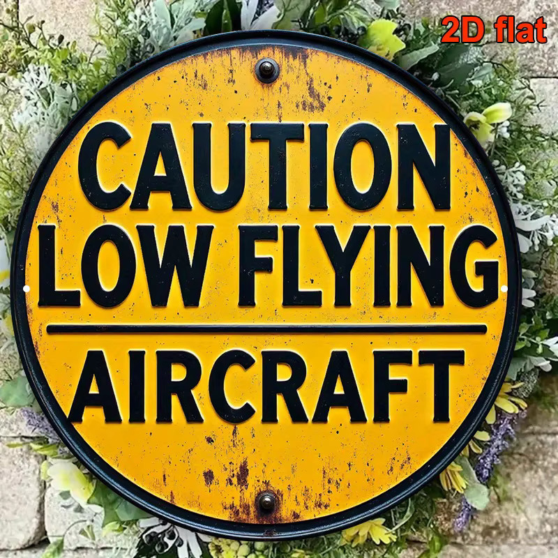 Retro Flugwarnschild DDPNKL Vorsicht Niedrigflug in Gelb-Schwarz aus Metall als Vintage-Wanddeko - Bild 4