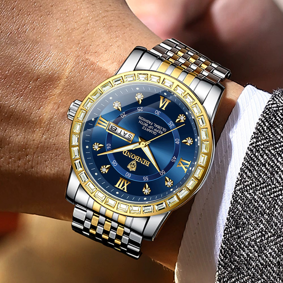 BINBOND Armbanduhr Quarz, Edelstahl, Blau, Herren, Datum, Wochentag - Bild 4