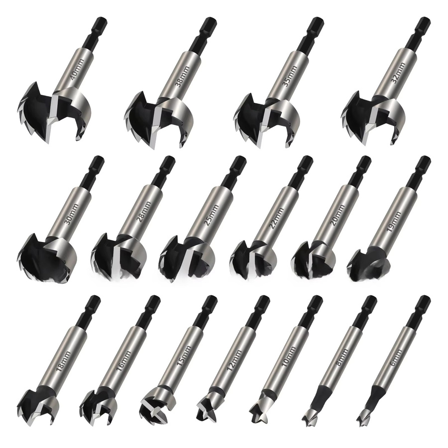 Versery Forstner Bohrer Set für Holzbearbeitung mit 1/4 Zoll (6,35 mm) Sechskantschaft und Hartstahlschneider in Silber, Durchmesser 6–40 mm - Bild 5