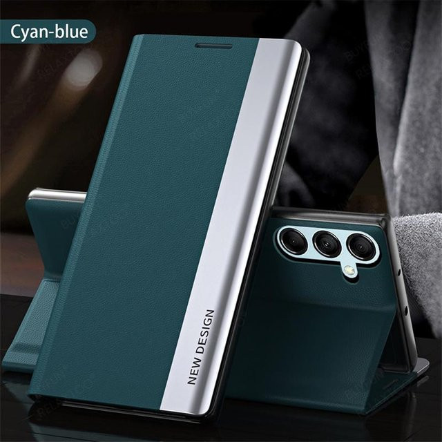 Leder Flip Case für Samsung Galaxy A55 A16 5G A35 A25 A15 A73 A53 A33 A13 A54 A34 A14 A52 A56 A36 A26 in Grau - Bild 1
