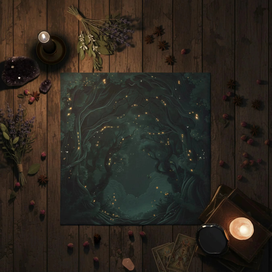 VIKAMA Waldtischdecke Dunkle Nacht in Multicolour für Tarot und Wahrsagertische im Boho-Stil - Bild 2