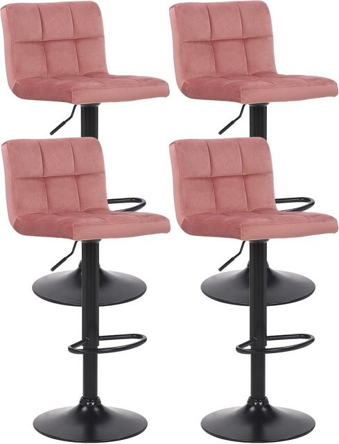 CLP 4er Set Barhocker Feni aus Samt mit Metallgestell, höhenverstellbar mit Lehne und Fußstütze, modern - Bild 1