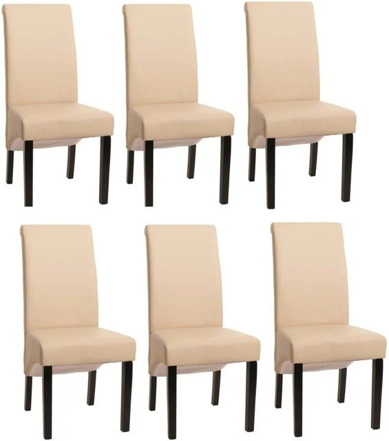 6er-Set Esszimmerstühle MCW Cesena aus Leder in Beige mit dunklen Füßen - Bild 2