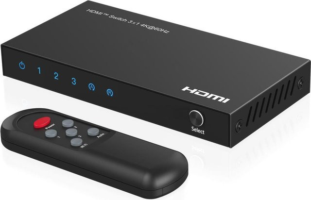 Microconnect HDMI Switch MC-HDMISWITCH0301-4K in Schwarz mit Mikro-USB-Port und 60 Hz Bildwiederholrate, B/T/H: 11,23 x 5,66 x 1,45 cm - Bild 1