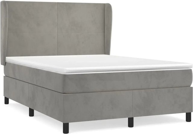 vidaXL Boxspringbett mit Matratze in Hellgrau aus Samt, Hybrid-Design mit Taschenfederkern, B/T: 140 x 200 cm - Bild 1