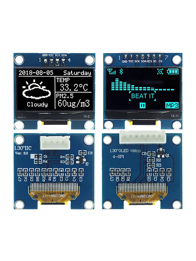 Estardyn 1,3 Zoll OLED Modul mit 128x64 Auflösung, SPI/IIC I2C Kommunikation und 2,54mm Anschlussklemmen in Weiß/Blau - Bild 3