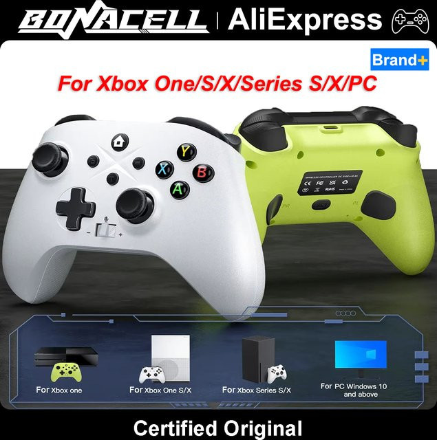 Bonacell Kabelloser Controller für Xbox One S/X/Series S/X und PC mit Bluetooth, Dual-Vibration, Hall-Effekt, 6-Achsen-Gyroskop und Turbo-Funktion in Blau und Weiß - Bild 1