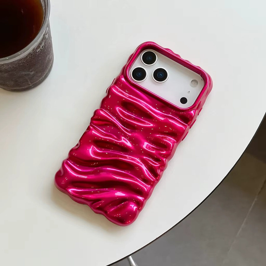 Glänzende Handyhülle mit stereoskopischem Falten-Creme-Muster für iPhone 17 16 15 14 Pro Max Plus Air in Schwarz - Bild 3