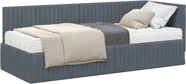 vidaXL Eckbettgestell mit 2 Matratzen und Kopfteil aus Samt in Grau, B/T/H: 204 x 80 x 84 cm - Bild 1