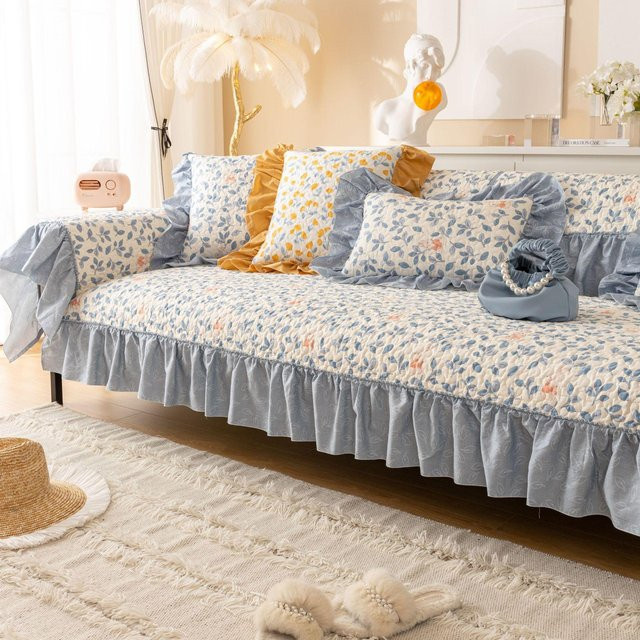 Gedrucktes Sofakissen aus gewaschener Baumwolle in Grau mit floralem Design im Koreanischen Stil, B/T: 70 x 70 cm - Bild 1