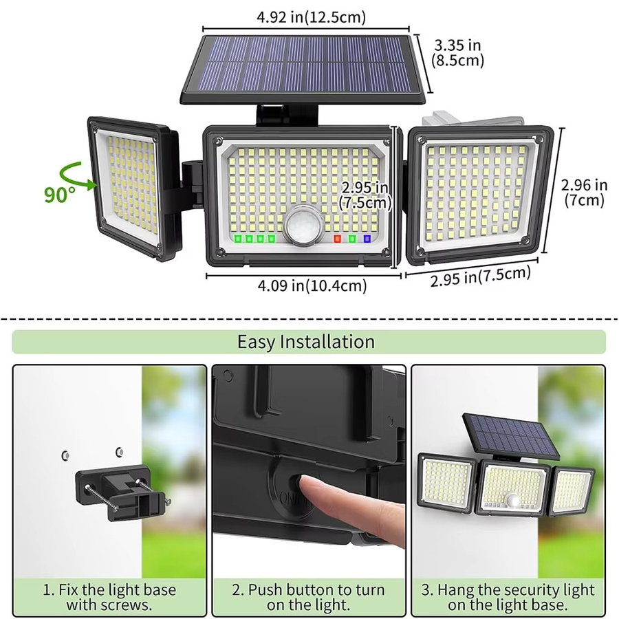 UMEXUS Solar-Außenleuchten Set mit Bewegungssensor, 286 LED Sicherheitsflutlicht in Schwarz, 3500LM mit 3 Beleuchtungsmodi und visueller Batteriestandsanzeige für Garten, Terrasse und Balkon - Bild 6