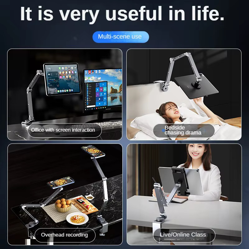 Dktop Magnetischer Tablet- und Telefonständer mit verstellbarem Schwenkarm aus Aluminiumlegierung, faltbarer Halter für iPad, Farbe: Grau/Silber - Bild 4