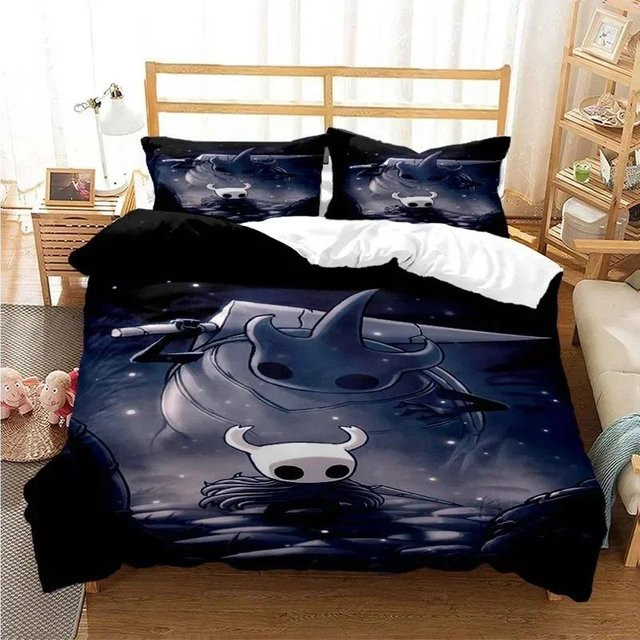 Hollow Knight Bettwäsche-Set von Wucifang Bags in Schwarz mit 3D-Druck, bestehend aus Bettbezug und Kissenbezug aus Mikrofaser, B/H: 200 x 230 cm - Bild 1