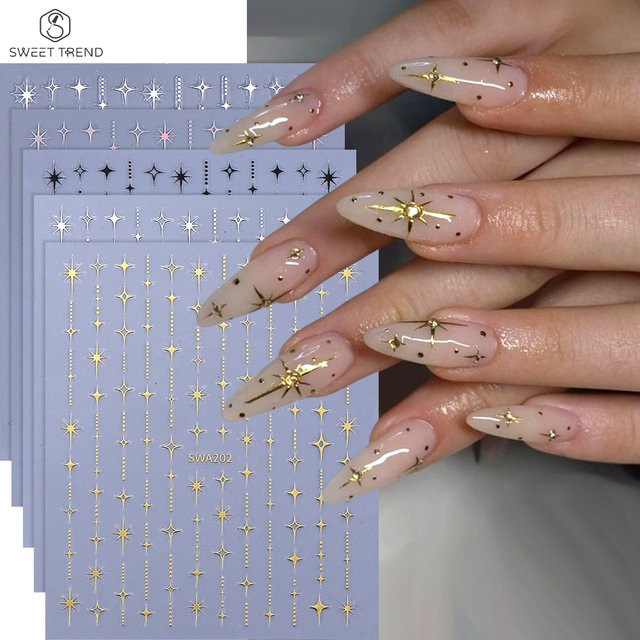 SWEET TREND Nagelaufkleber, 3D-Sterne, Gold und Silber, 5 Stück - Bild 1