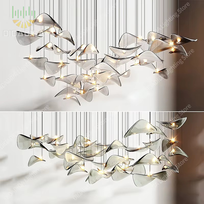 Luxuriöser amerikanischer Glas-Lüster-Kronleuchter in Rauchgrau und Gold als maßgefertigte Pendelleuchte für Villen - Bild 2