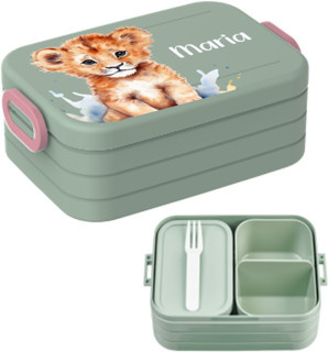 Mepal Bento Brotdose Löwenjunges in Grün mit Trennfächern und Besteck personalisierbar - Bild 1