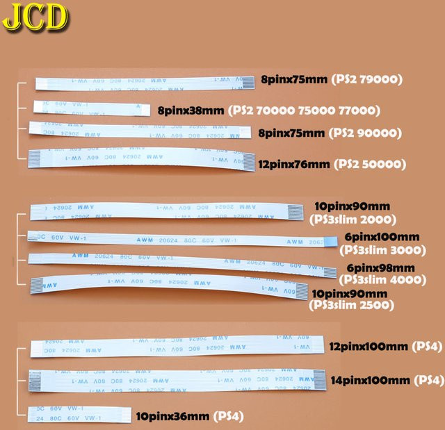 JCD 10er Set Lade-PCB-Platine und Netzschalter-Flexkabel für PS3 Slim, PS2 und PS4 als 10-Pin, 12-Pin oder 14-Pin Flachbandkabel - Bild 1