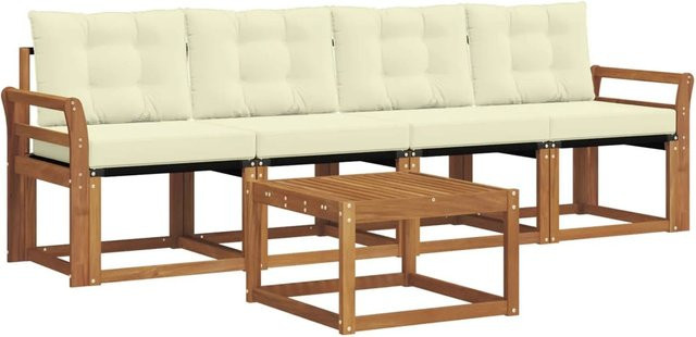 vidaXL Outdoor-Sofagarnitur 5-tlg. aus Akazienholz mit Kissen und Couchtisch, Farbe Braun und Beige - Bild 1