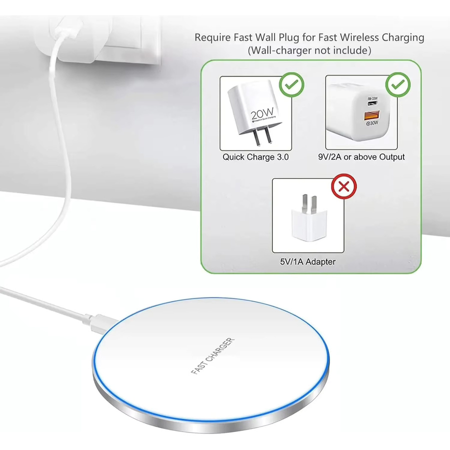 VIKEFON Kabellose Schnellladestation mit LED-Licht und USB-C auf USB-C Kabel in Weiß - Bild 2