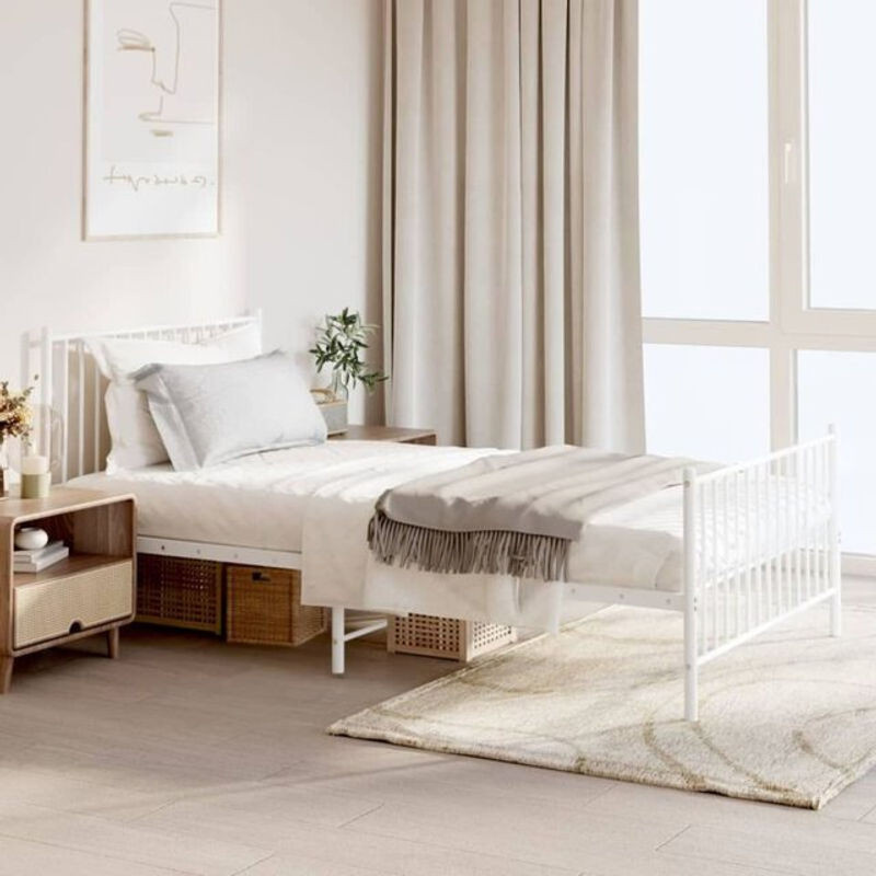 Vidaxl Metallbett mit Kopf- und Fußteil in Weiß, klassisch und minimalistisch, Breite: 107 cm, Länge: 203 cm - Bild 1
