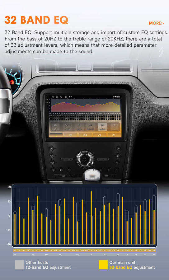 OSSURET Android 14 Autoradio für Ford Mustang 2010-2014 mit 10,1 Zoll Display, Snapdragon 6115 8-Kern Prozessor, GPS-Navigation, kabellosem CarPlay und Android Auto, Schwarz - Bild 4