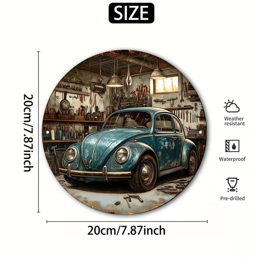 Rundes Metallschild Potdemiel Blue Beetle Vintage Aluminium Kunstschild Durchmesser: 20 cm - Bild 3