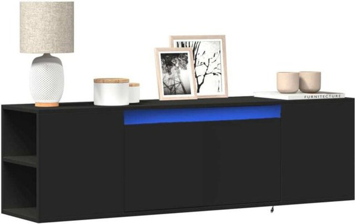 Vidaxl TV-Wandschrank mit LED-Beleuchtung in Schwarz, Modernes Design mit Schwebetüren, B/T/H: 135 x 31 x 39,5 cm - Bild 1
