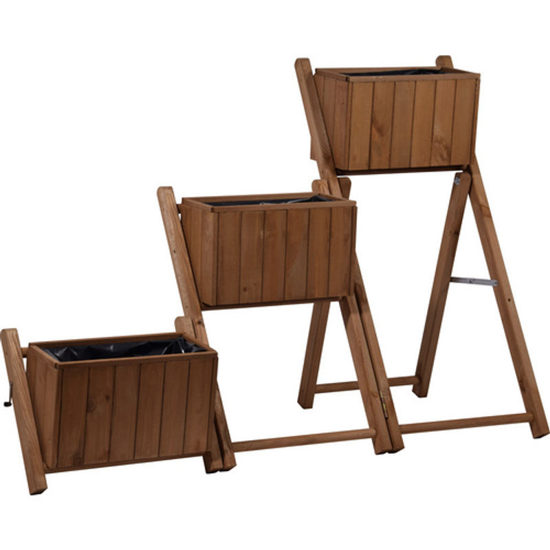 Dobar Ausklappbare Pflanztreppe aus Kiefernholz mit 3 Pflanzkästen, braun, B/H/T: 41 x 85 x 55 cm - Bild 3