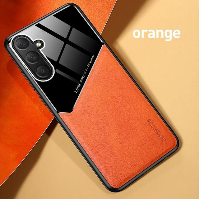 Samsung Handyhülle mit Lederstruktur und magnetischer Saugkraft für Galaxy A05 A15 A16 A25 A35 A55 M15 M34 M35 M54 M55 5G in Orange - Bild 1