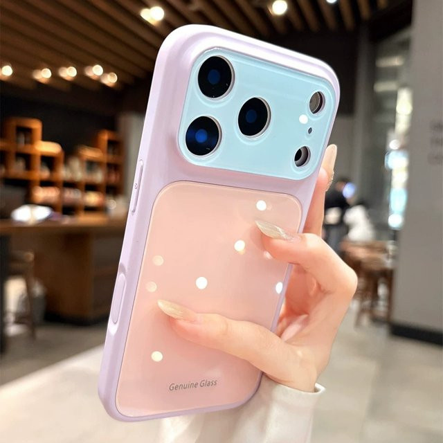 Glänzende Glashülle für Apple iPhone 17 Pro 17 16 15 14 Pro Max mit MagSafe und Kameraschutz in Gelb oder Lila - Bild 1
