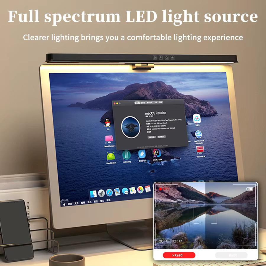 GGBEE LED Monitorlampe Schwarz mit USB-Touch-Dimmer und asymmetrischer Hintergrundbeleuchtung für Home Office und Task Lighting - Bild 5