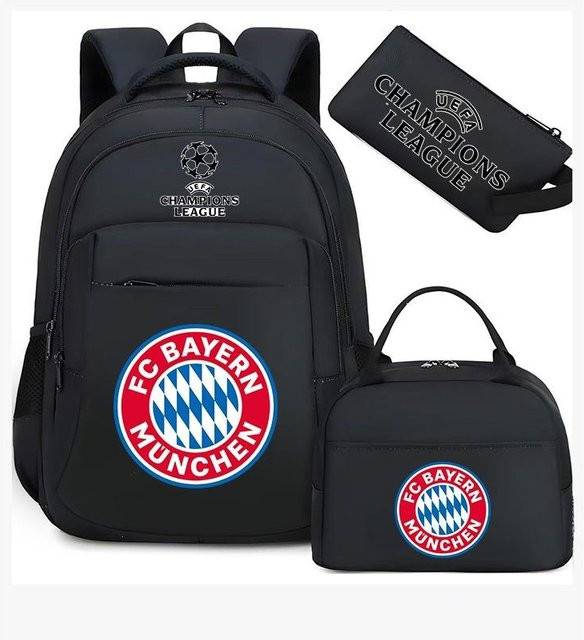 3-teiliges Schulrucksack-Set in Schwarz aus Oxford-Stoff mit großem Fassungsvermögen, Schultasche und Federmäppchen - Bild 1