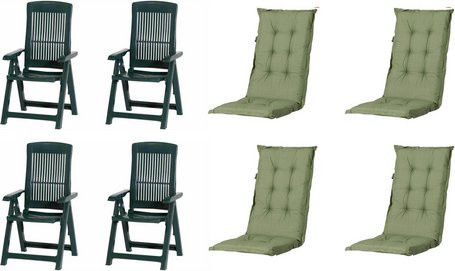 MADISON Gartenmöbelset Tampa mit 4 Klappsesseln und Auflagen in Grün, B/H/T: 61 x 109 x 60 cm - Bild 1