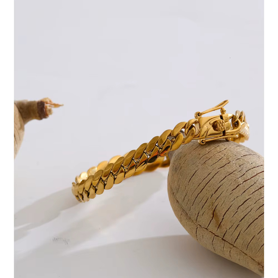 Yhpup Armband Edelstahl, Gold, Kubanische Kette - Bild 3