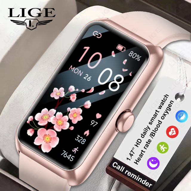 LIGE Smartwatch, Roségold, Damen, Herzfrequenz, Schwarz - Bild 1