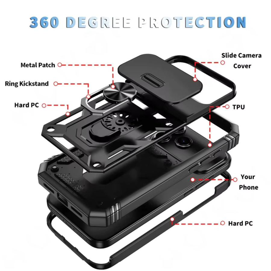 Magnetische Schutzhülle im Rüstungskoffer-Design für iPhone 16 15 14 13 12 Pro Max mit 360 Grad Drehung und Kameraschutz in Schwarz - Bild 4