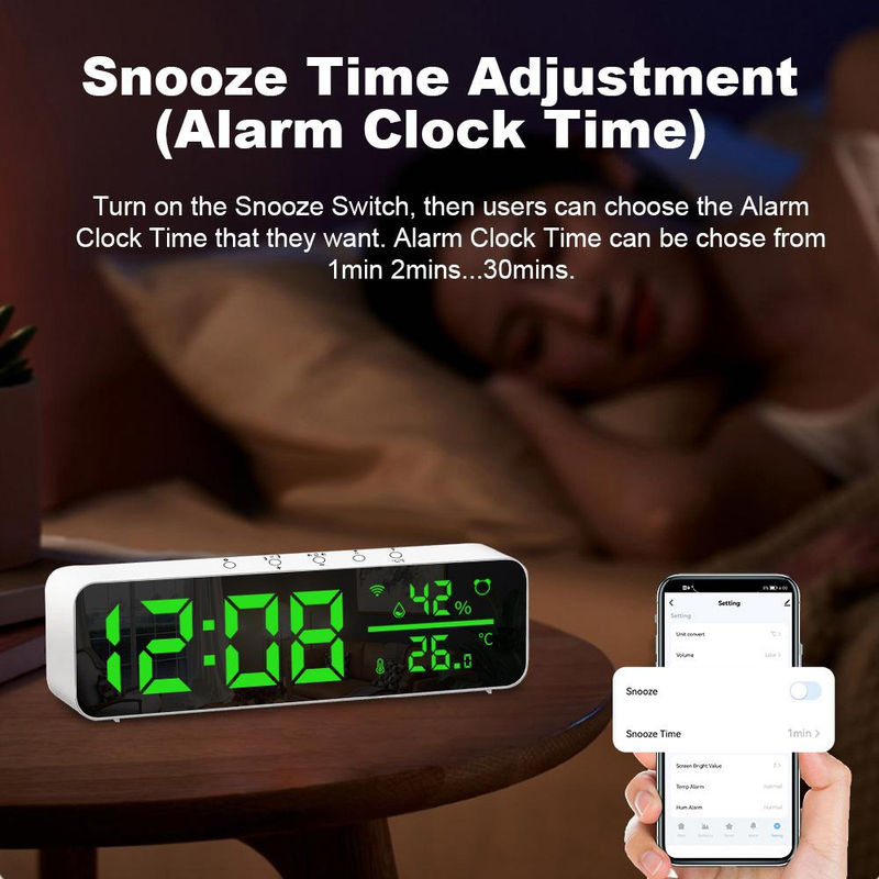 Tooarts WiFi Digitaluhr mit LED Zeitanzeige, Temperatur- und Feuchtigkeitssensor sowie APP-Steuerung, weiß - Bild 6
