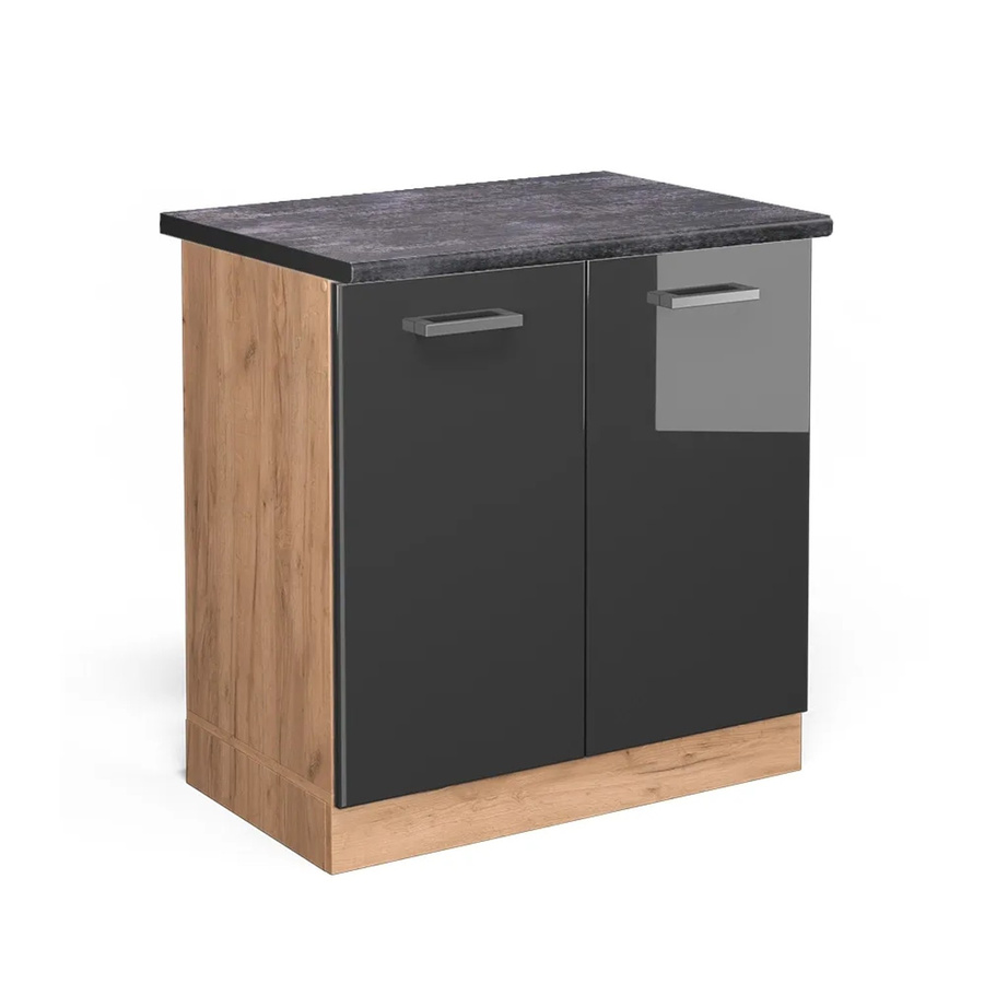 Vicco Spülenunterschrank R-Line in Anthrazit Hochglanz und Goldkraft Eiche, B/T/H: 80 x 60 x 81,6 cm - Bild 2
