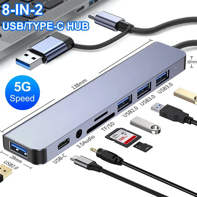 FEIWIMI USB C Hub Dockingstation mit 5 Gbit/s Übertragungsrate und USB 3.0 OTG Adapter für Laptop und MacBook - Bild 1