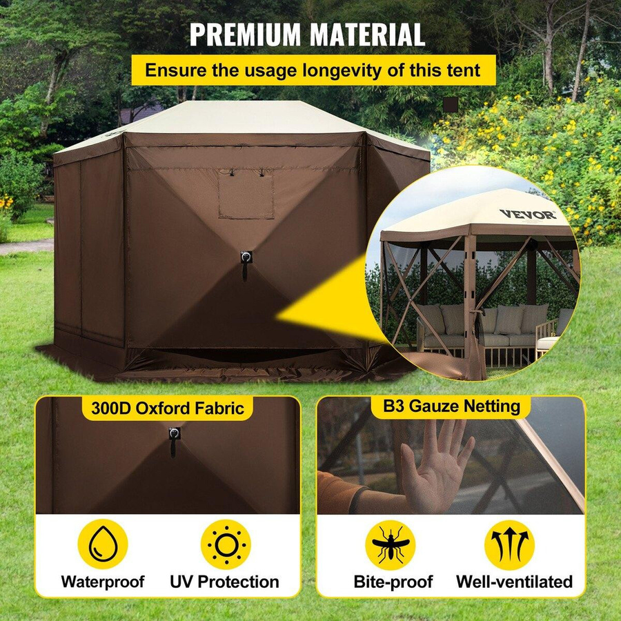 Buying Solutions MB Pop-up Camping Pavillon mit 6-seitigem Schutz in Beige, B/T: 3,6 x 3,6 m - Bild 10