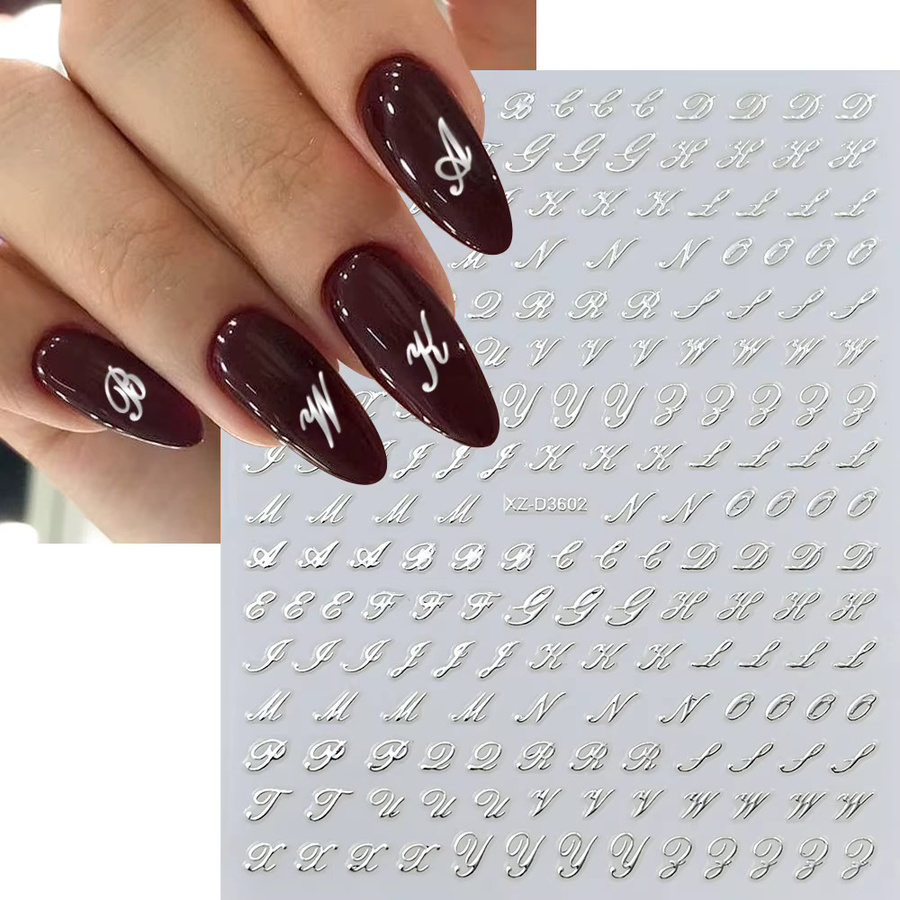 HotPress Nagelaufkleber, 3D Englisch Buchstaben, Schwarz/Weiß, Unisex - Bild 2