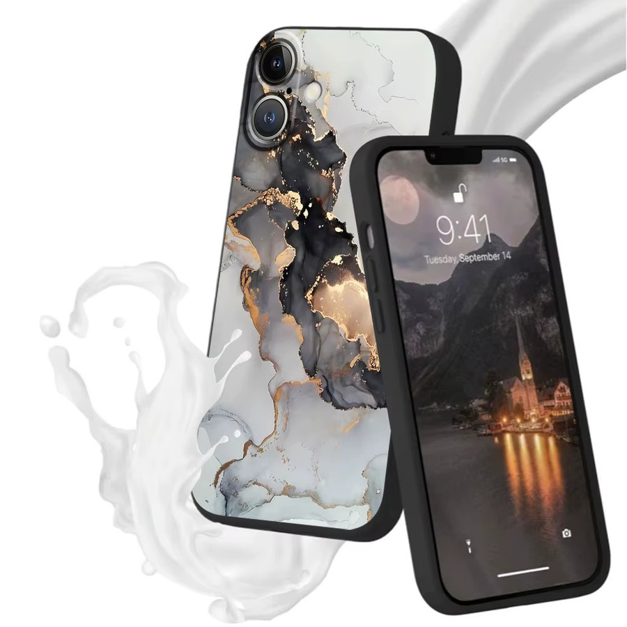 Schwarze weiche Handyhülle mit Kunstvollen Tinten- und Aquarellmustern für Apple iPhone 11 12 13 14 15 16 17 Pro Max XS XR Plus Air - Bild 5