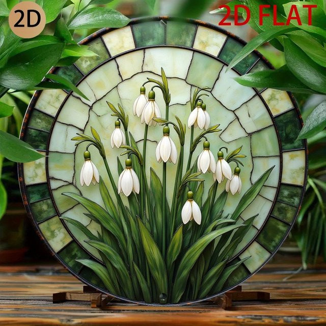 CIFbuy Vintage Schneeglöckchen Wandkunst aus Metall, Florales Metallschild in Multicolour, Rund, B/H: 20 x 20 cm - Bild 1