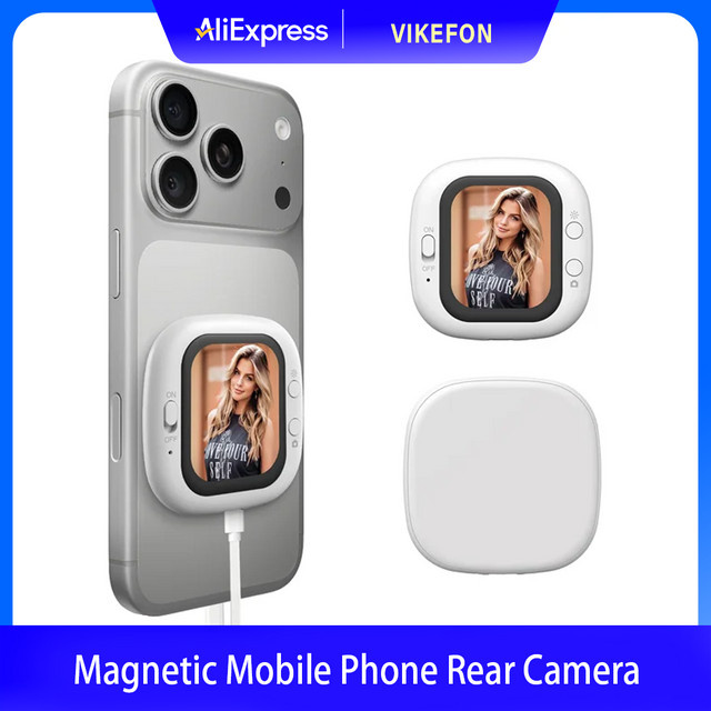 VIKEFON Magnetische Mini-Vlog-Kamera für Selfie- und Rückkamera-Aufnahmen, Weiß - Bild 1