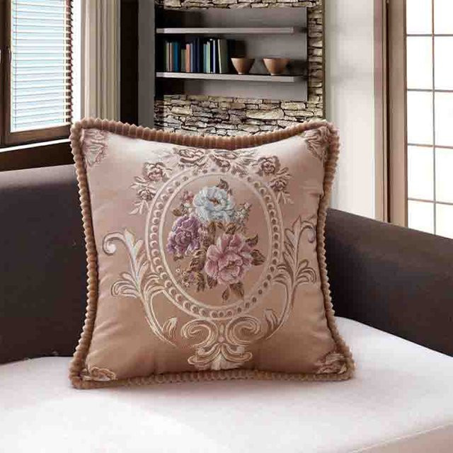 SZ-Damai Quadratisches Stickerei Kissen in Beige mit abnehmbarem und waschbarem Kern, B/B/H: 48 x 48 x 48 cm - Bild 1