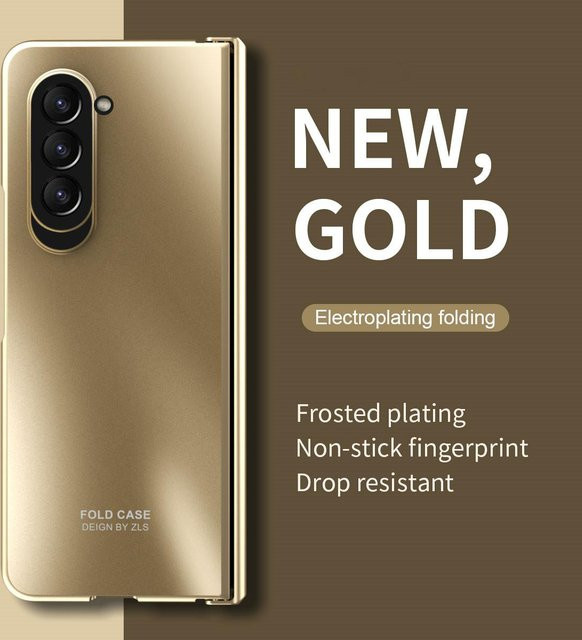Anti-Fall Scharnier-Schutzhülle mit Ganzkörper-Glasfolie für Samsung Galaxy Z Fold 5 5G, Fold4, Fold3 und Fold2 in Gold - Bild 1