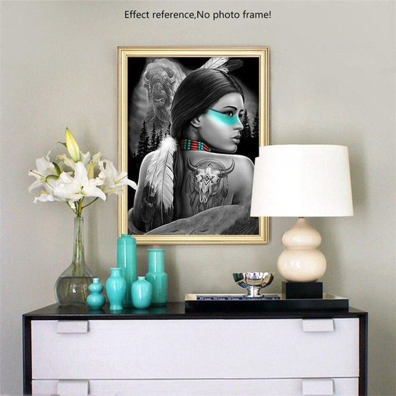 FIYO Diamond Painting Set Portrait Frau, Mehrfarbige Diamantstickerei mit runden Steinen, Wandmontiert, B x H: 20 x 30 cm - Bild 1