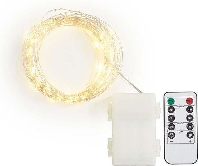 Outdoor Micro-LED-Lichterkette mit 100 LEDs, weiß, transparent, mit Fernbedienung und Timer für Weihnachten und Winter - Bild 1
