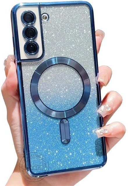 Glitzernde MagSafe Magnet-Schutzhülle für Samsung Galaxy S24 Ultra S23 S22 S21 S20 Plus FE Note20 Ultra in Transparent Blau - Bild 1