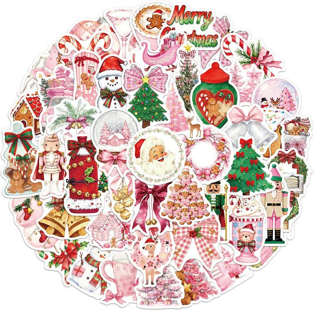50 Stück Rosa Weihnachten Graffiti Aufkleber Wasserdicht für Notebook, Tasse und Gepäck - Bild 1